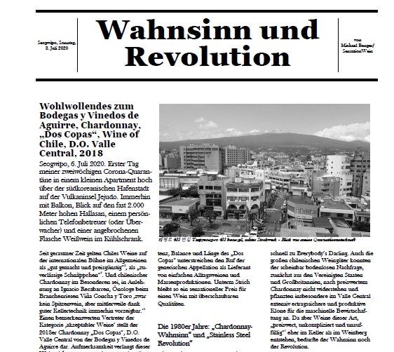 Reportage zum Aguirre Chardonnay Dos Copas 2018 - Wahnsinn und Revolution