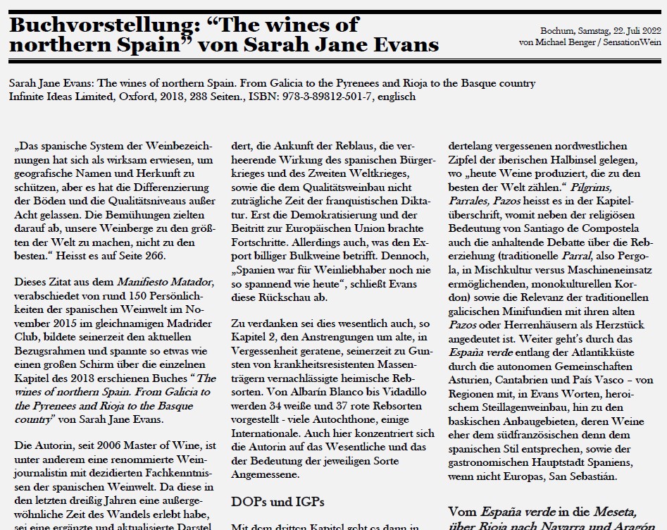 Vorstellung des Buches The wines of nothern Spain von Sarah Jane Evans 2018