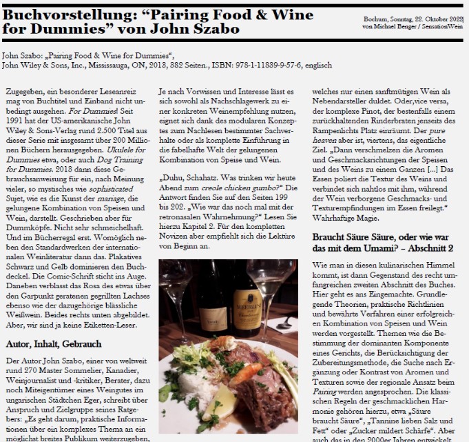 Vorschau auf die Download-Datei: Buchvorstellung Pairing Food & Wine for Dummies, John Szabo, 2013