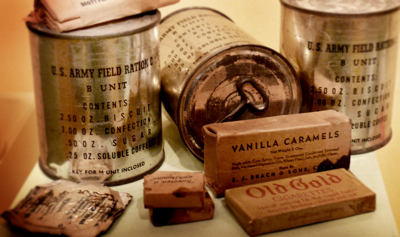 Foto der US-Militärration "C-ration", bis 1950 das Ernährungsregime der Soldaten er Army
