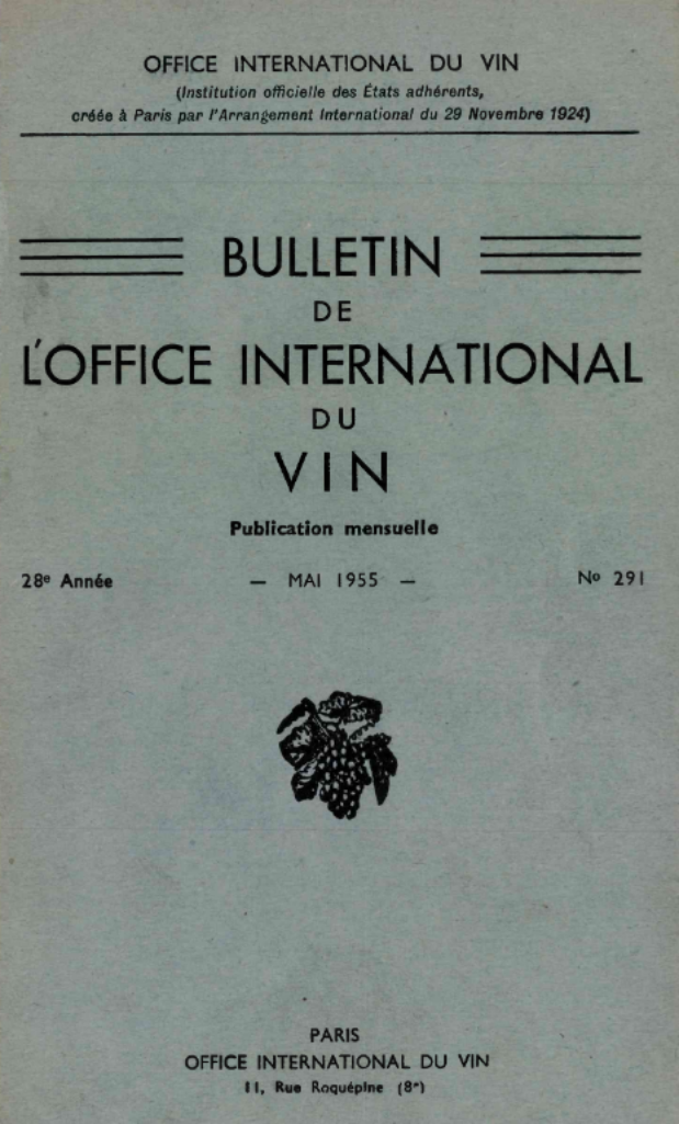 Titelblatt der Bulletin de l'OIV, Nr. 291, Mai 1955