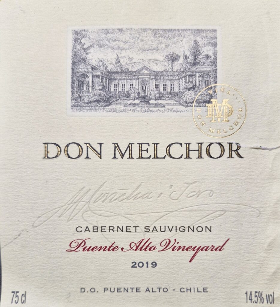 Flaschenetikett vorne des Viña Don Melchor, D.O. Puente Alto, 2019